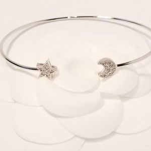 Moon and Star Pave CZ Bracelet Bangle Cuff